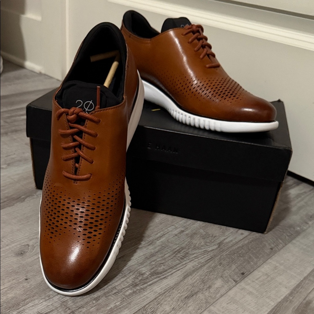 Cole Haan Tan Leather Oxfords with White Sole